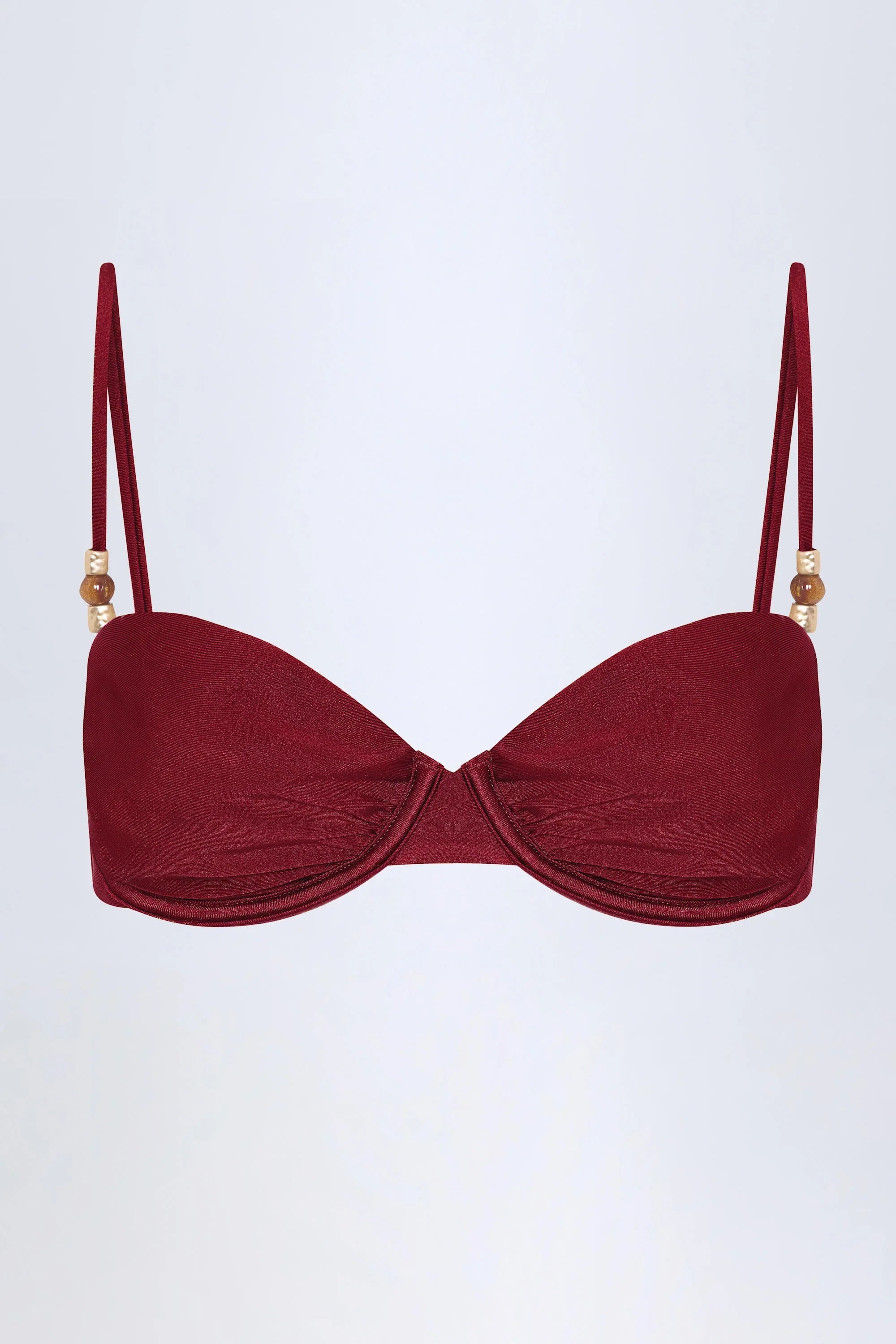 Bead Embellished Ruched Underwired Bikini Top in Dark Cherry