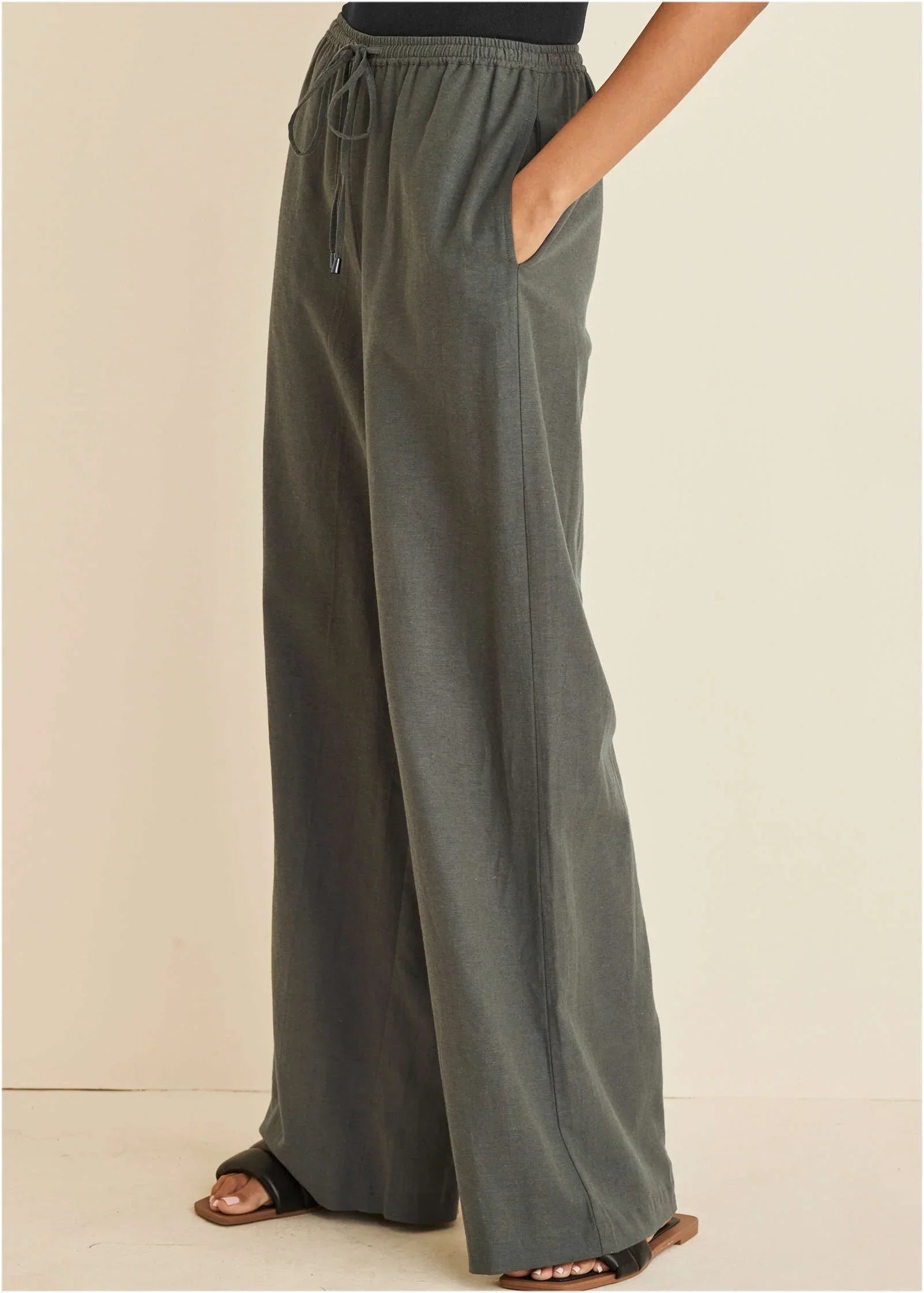 Linen Wide Leg Pant Olive