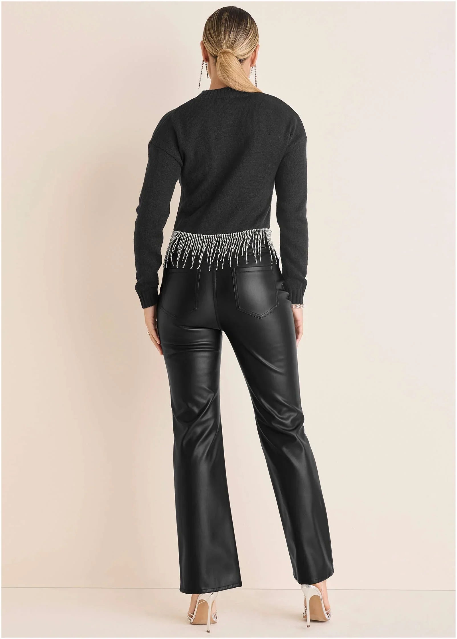 Rhinestone Trim Sweater Jet Black