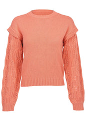 Pointelle Sleeve Crew Neck Burnt Coral