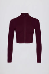 Soft Active Zip Up Cropped Jacket in Burgundy