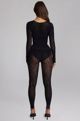 Long Sleeve Seamless Knit Jumpsuit in Black
