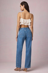 Mid Rise Barrel Leg Jeans in Mid Blue Wash