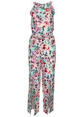 Linen Front Slit Jumpsuit Gouache Leopard Multi