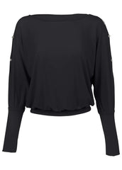 Bling Cold Shoulder Blouse Jet Black