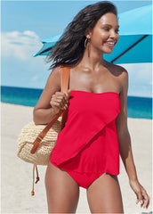 Classic Bandeau Tankini Top Red Hot