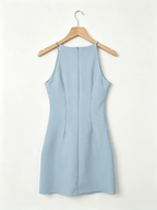 Light Blue Halter Sleeveless Mini Dress