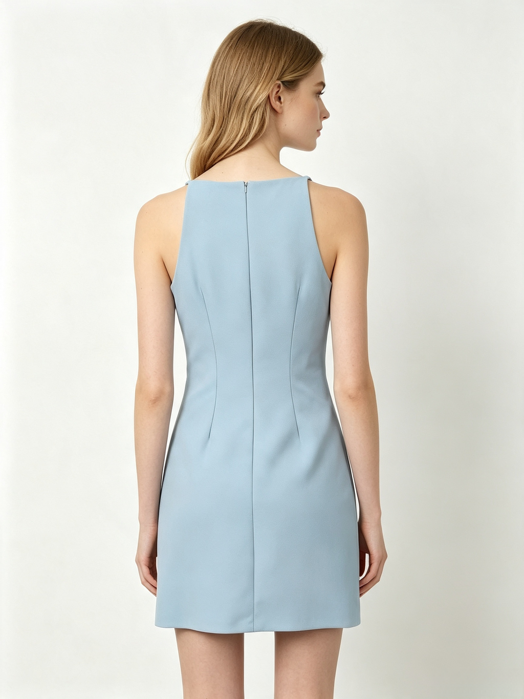 Light Blue Halter Sleeveless Mini Dress