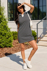 Prepared For Anything Black and White Collared Stripe Dress