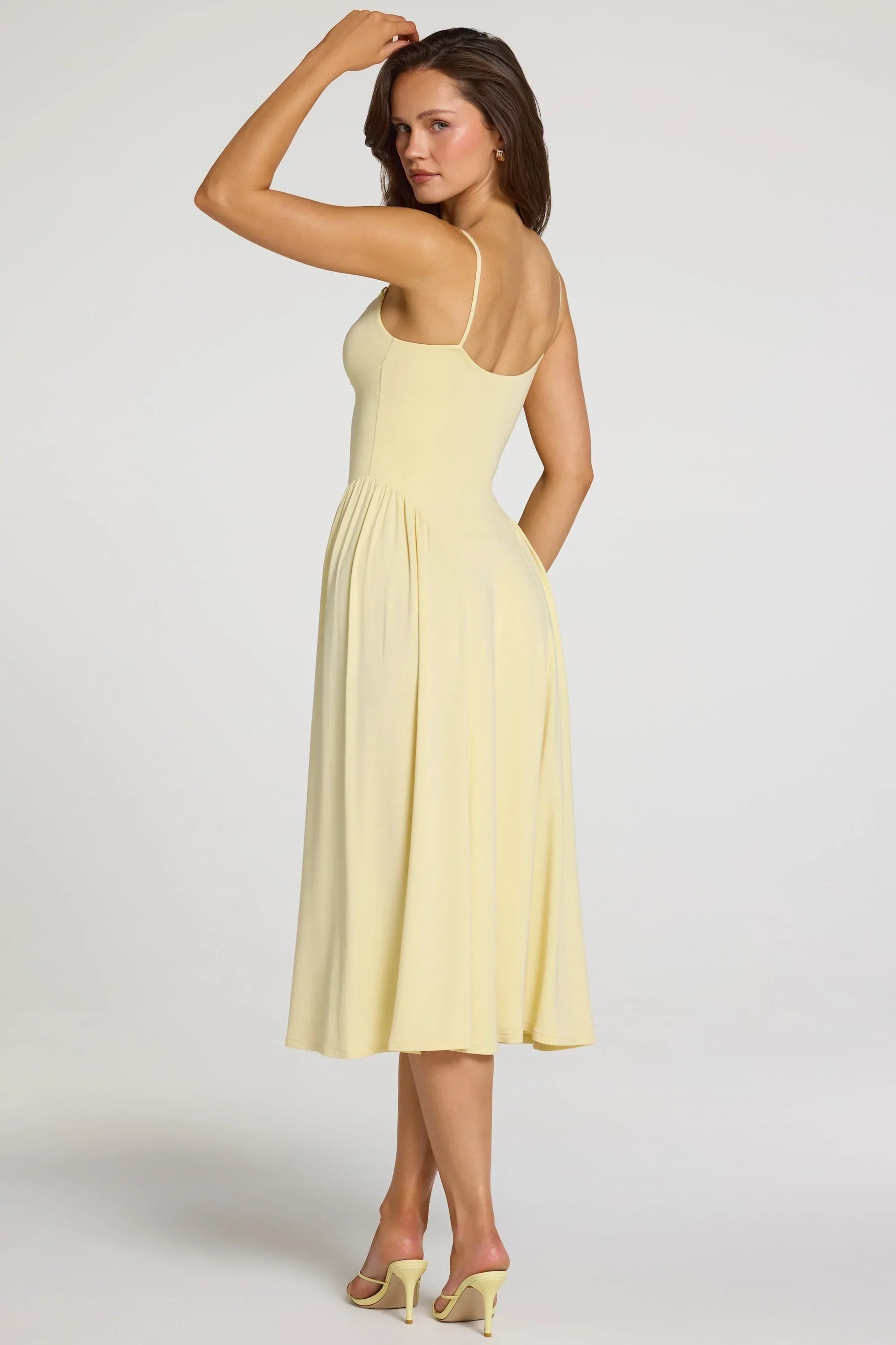 Modal Lace Trim Midaxi Dress in Pastel Yellow