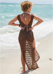Crochet Maxi Cover Up Dress Acorn Brown
