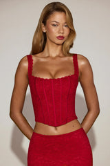Lace Soft Scoop Boned Corset Top in True Red