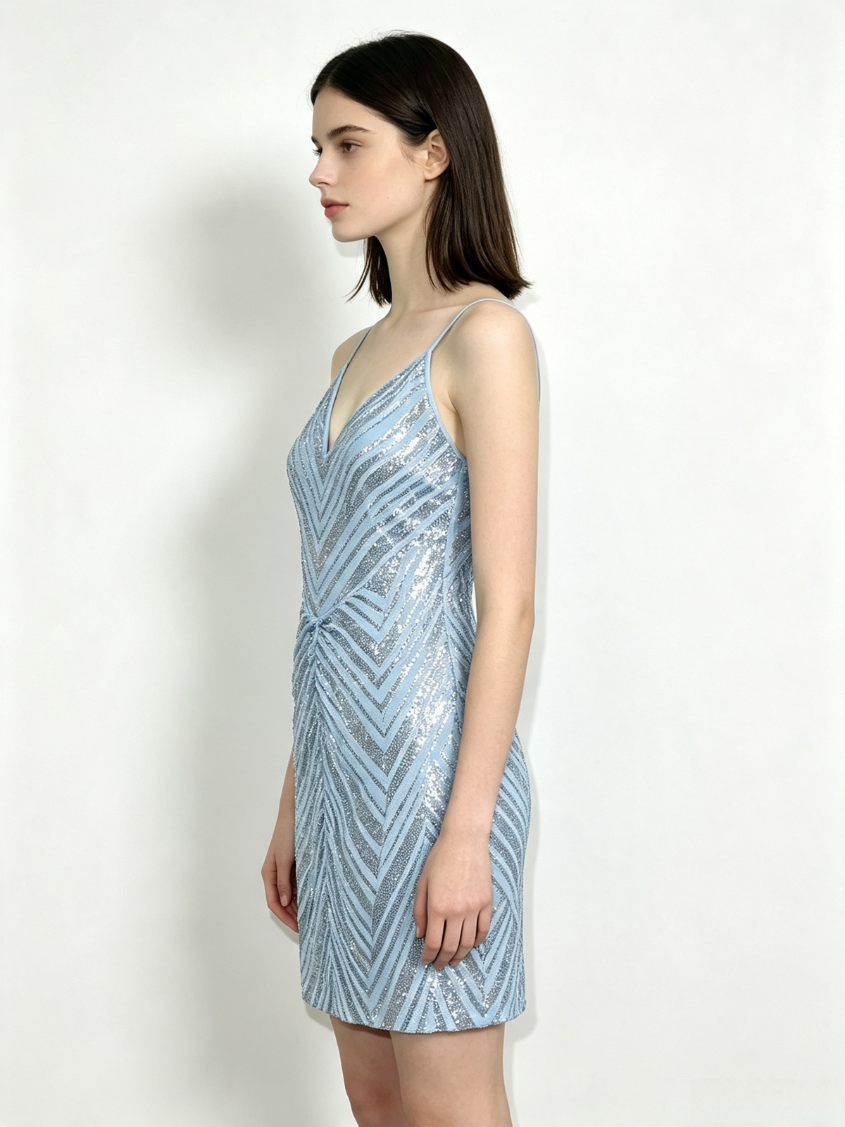 Light Blue Sequin Slip Mini Dress