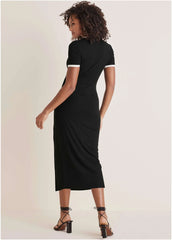 Ribbed Contrast Midi Dress Jet Black