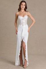 Embellished Lace Corset Gown in Snow