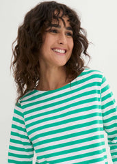 Boat Neck Striped Top White Jade