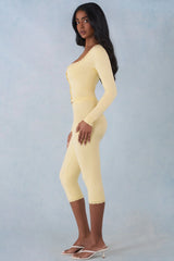 Knit Mid Rise Capri Trousers in Butter Yellow