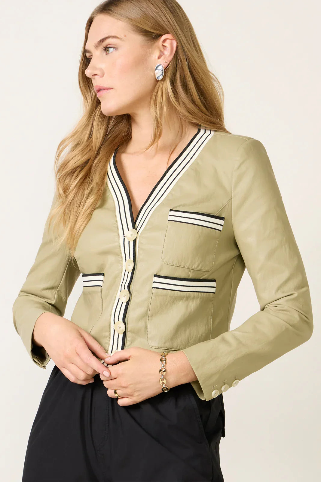 Torrence Collarless Varsity Blazer