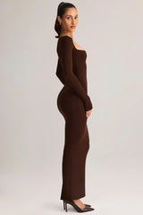 Modal Square Neck Bodycon Maxi Dress in Chocolate Brown