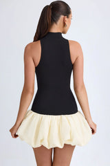 Modal Turtleneck Drop Waist Bubble Hem Mini Dress in Black