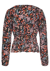 V Neck Peplum Blouse Purple Multi