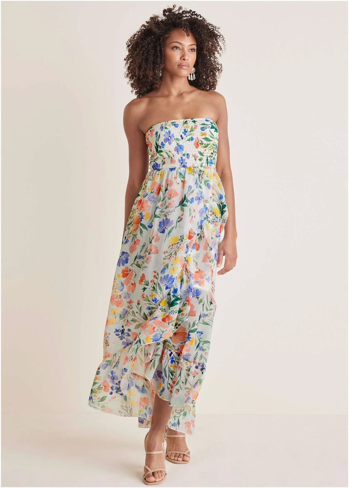 Strapless Ruffle Maxi Field Of Flowers