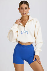 Quarter Zip Cropped Sweatshirt in White