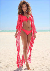 Crochet Kimono Cover Up Sunset Pink