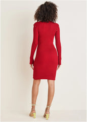 Button Detail Sweater Dress Equestrian Red