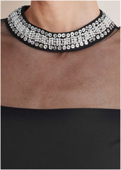 Embellished Neck Mesh Top Jet Black