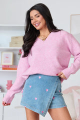 Adalyn Pink Oversized V Neck Sweater SALE