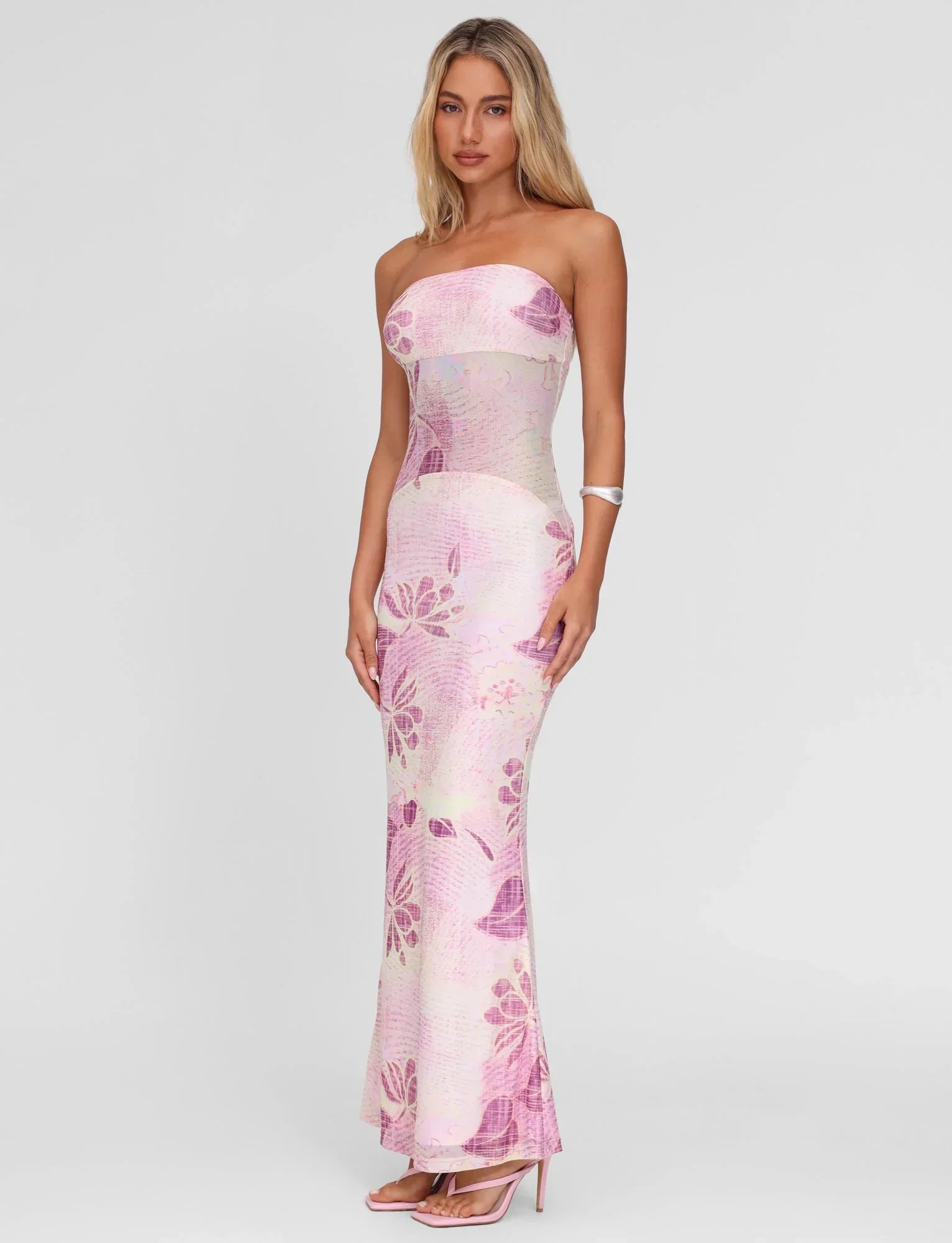 MORGAN MESH DRESS GRUNGE FLORAL MAGENTA