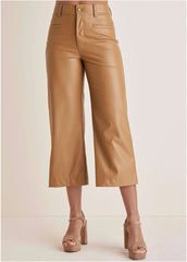Wide Leg Faux Leather Pants Tobacco Brown