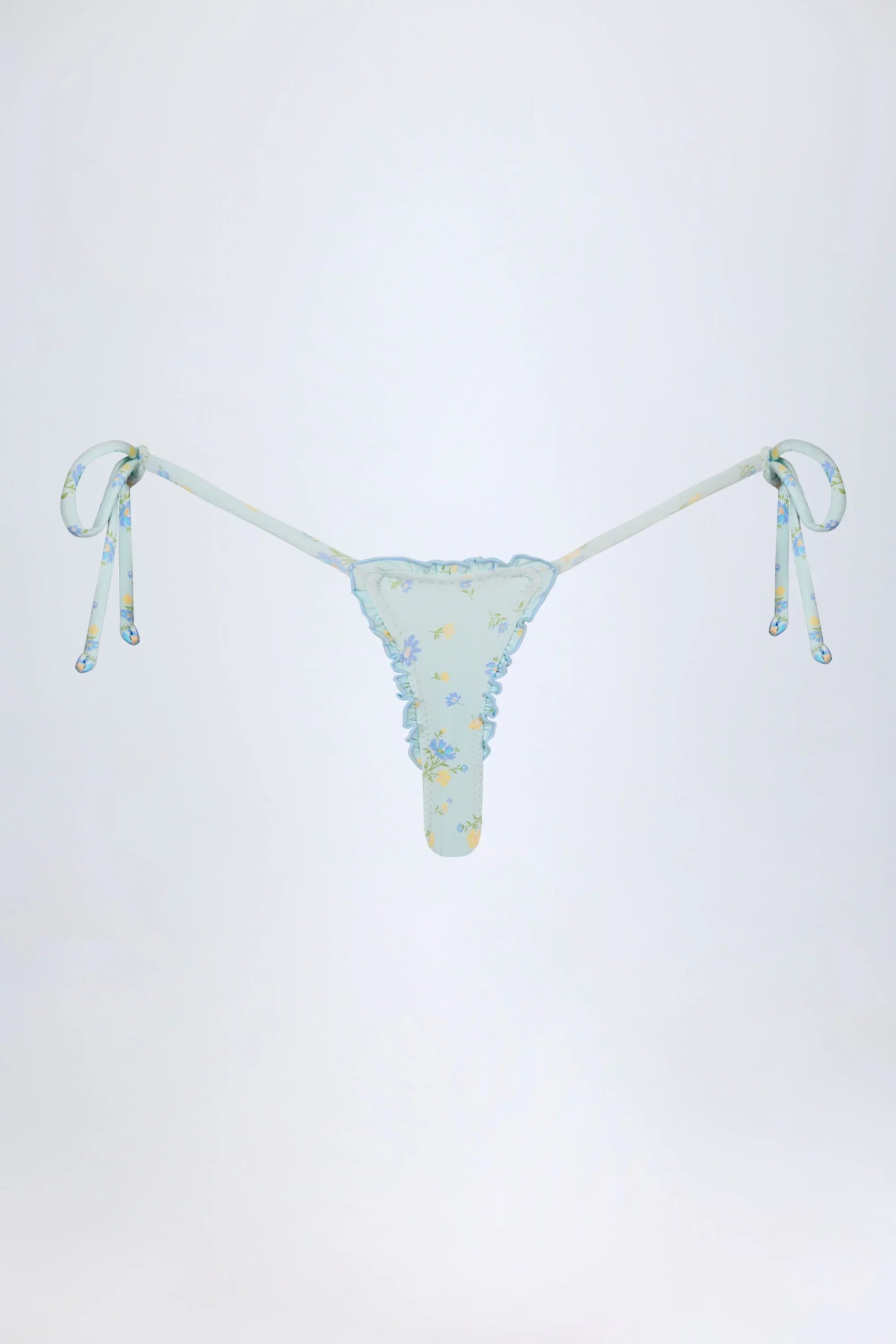 Side Tie Thong Bikini Bottoms in Blue Floral