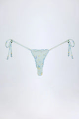 Side Tie Thong Bikini Bottoms in Blue Floral