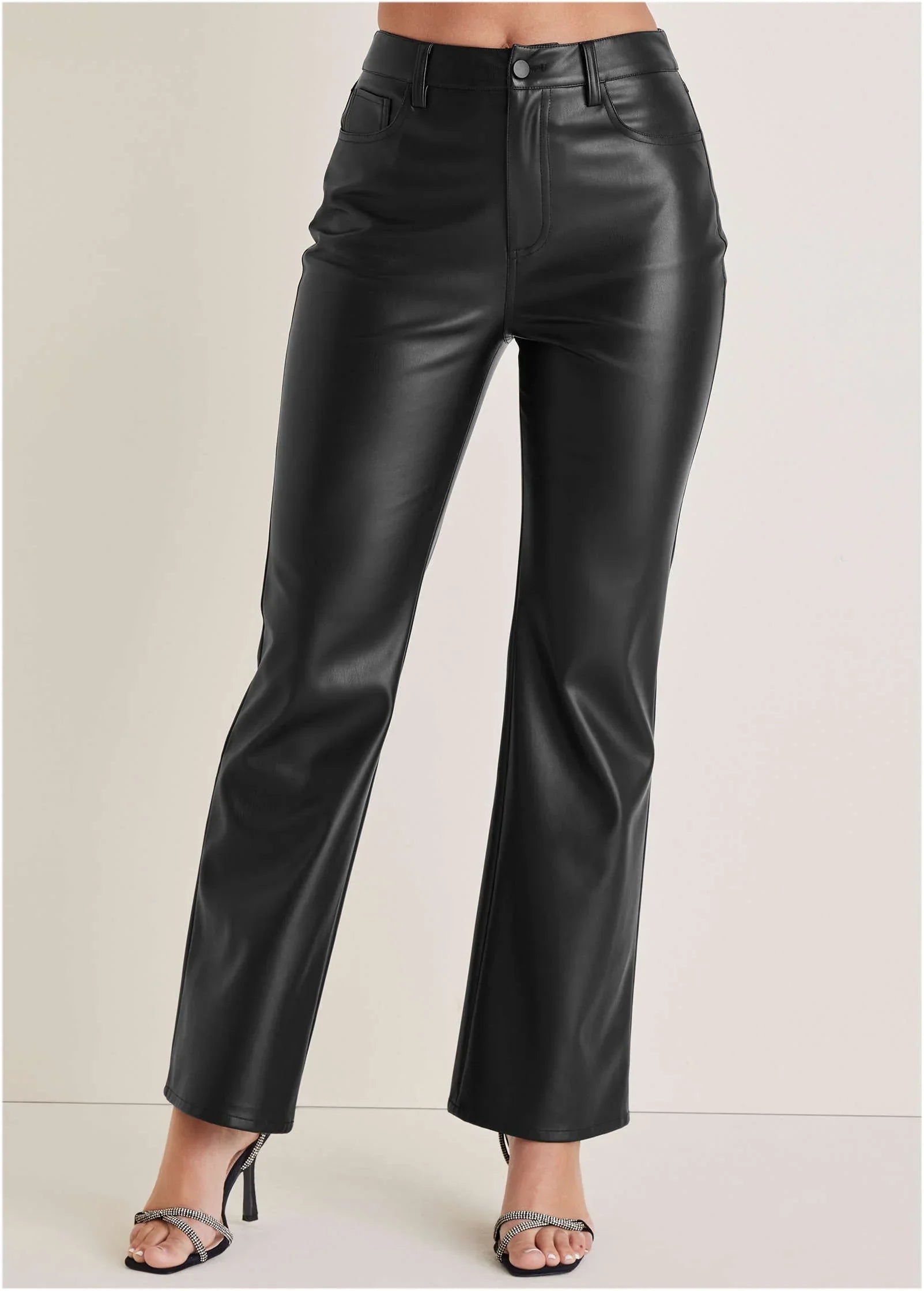 Faux Leather Bootcut Pants Jet Black