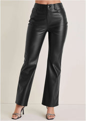Faux Leather Bootcut Pants Jet Black