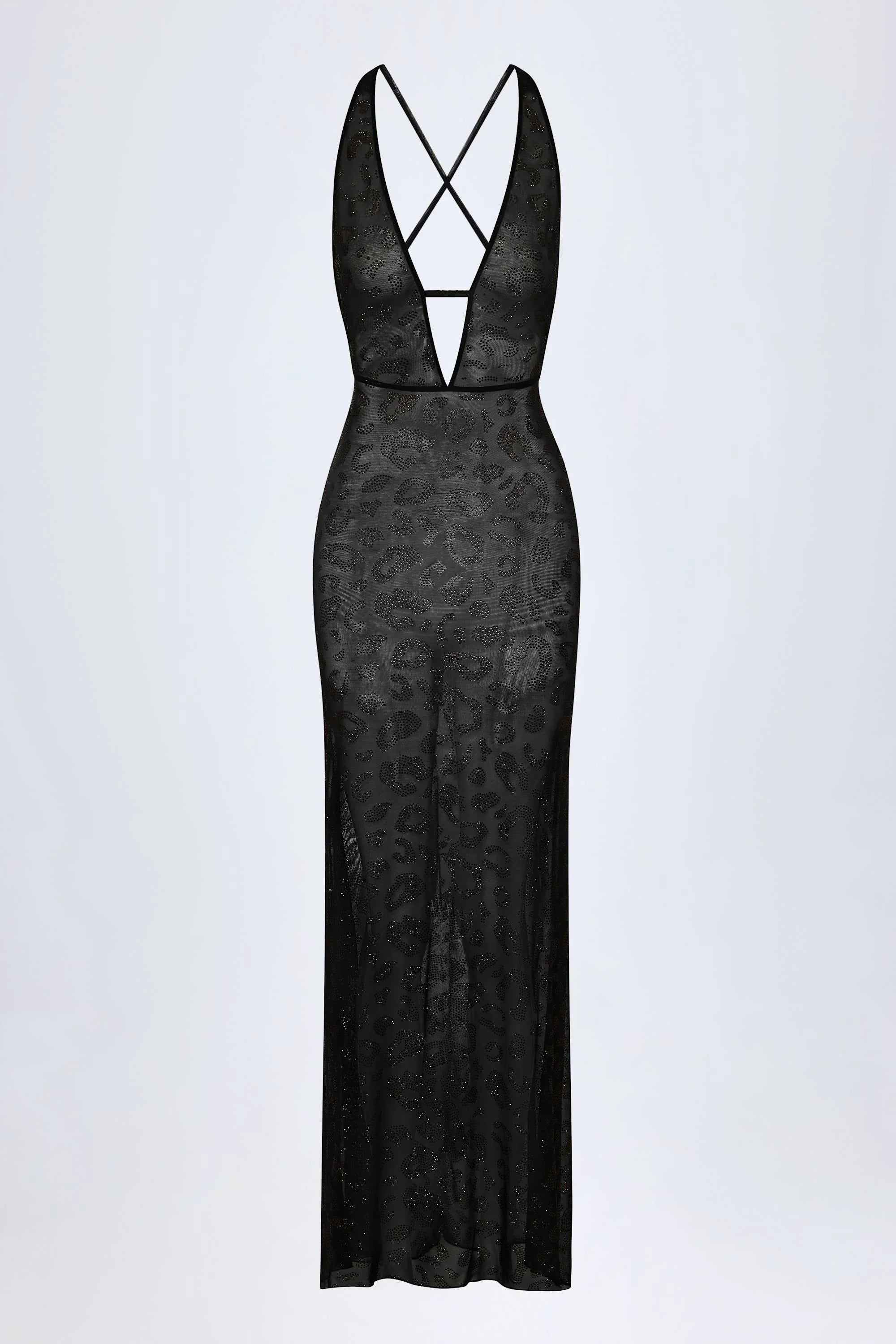 Embellished Backless Maxi Dress in Black