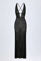 Embellished Backless Maxi Dress in Black