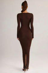 Modal Square Neck Bodycon Maxi Dress in Chocolate Brown