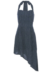 Halter High Low Dress Navy Dot Stripe