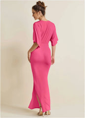 Drape Sleeve Maxi Dress Hot Pink