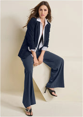 High Rise Wide Leg Trousers Navy