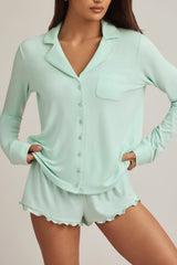 Modal Ruffle Trim Pyjama Shorts in Mint