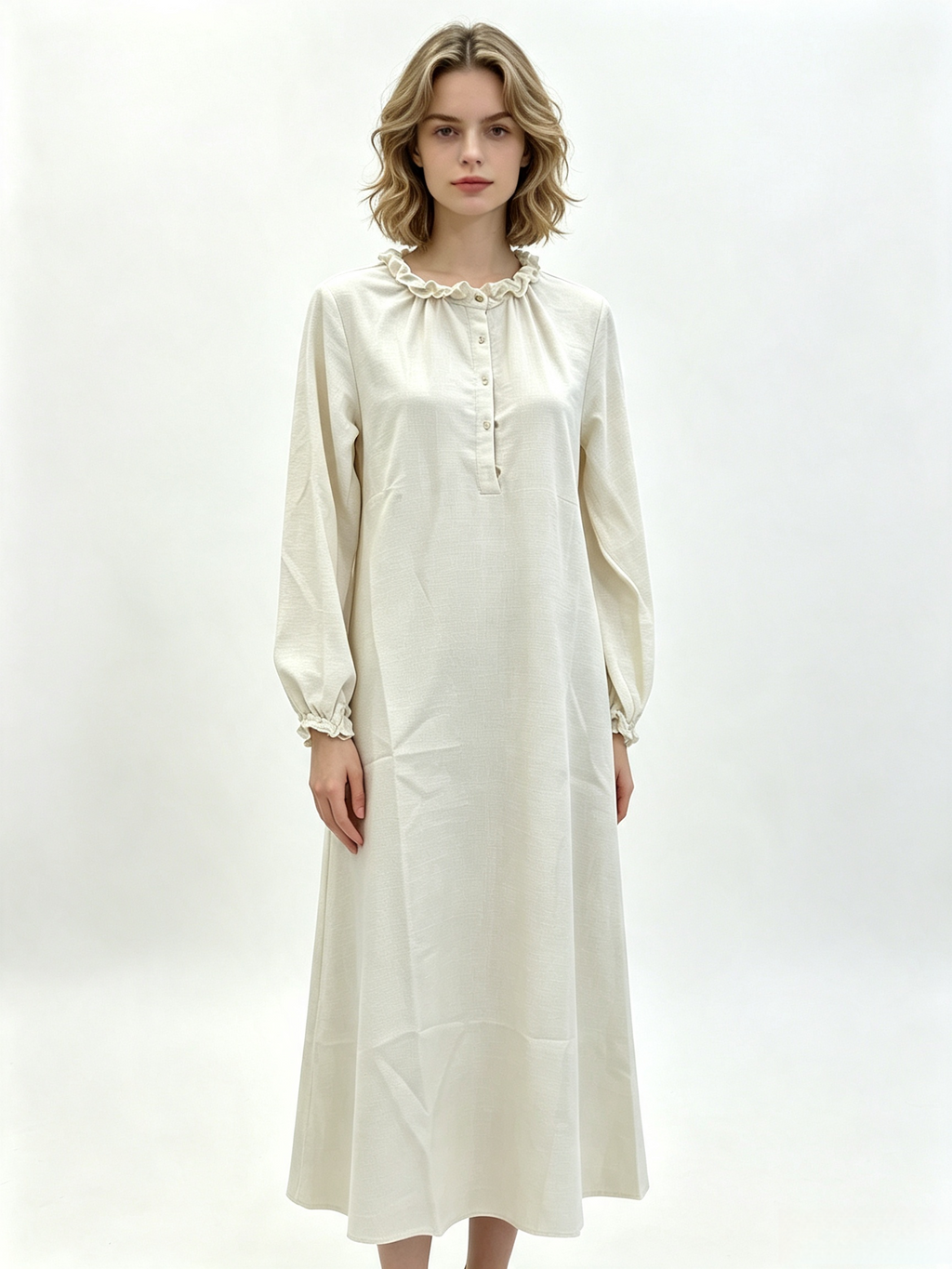 Ruffle Collar Textured Maxi Dress