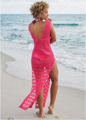 Crochet Maxi Cover Up Dress Fuchsia