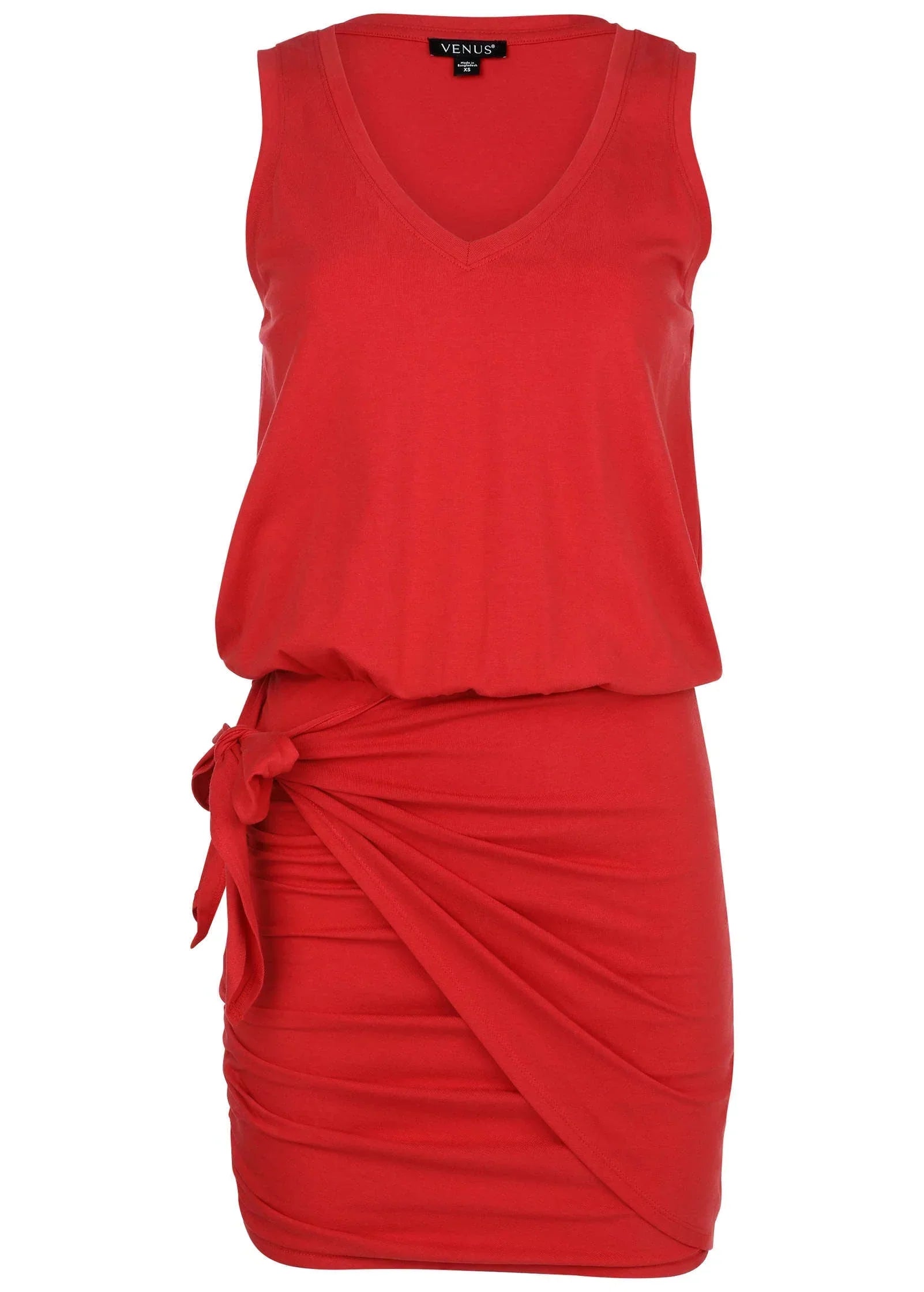 V Neck Side Wrap Mini Dress Rococco Red