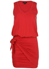 V Neck Side Wrap Mini Dress Rococco Red