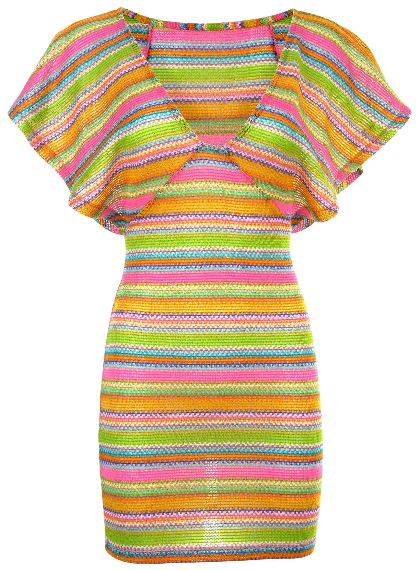 Crochet Mini Cover Up Dress Green Multi