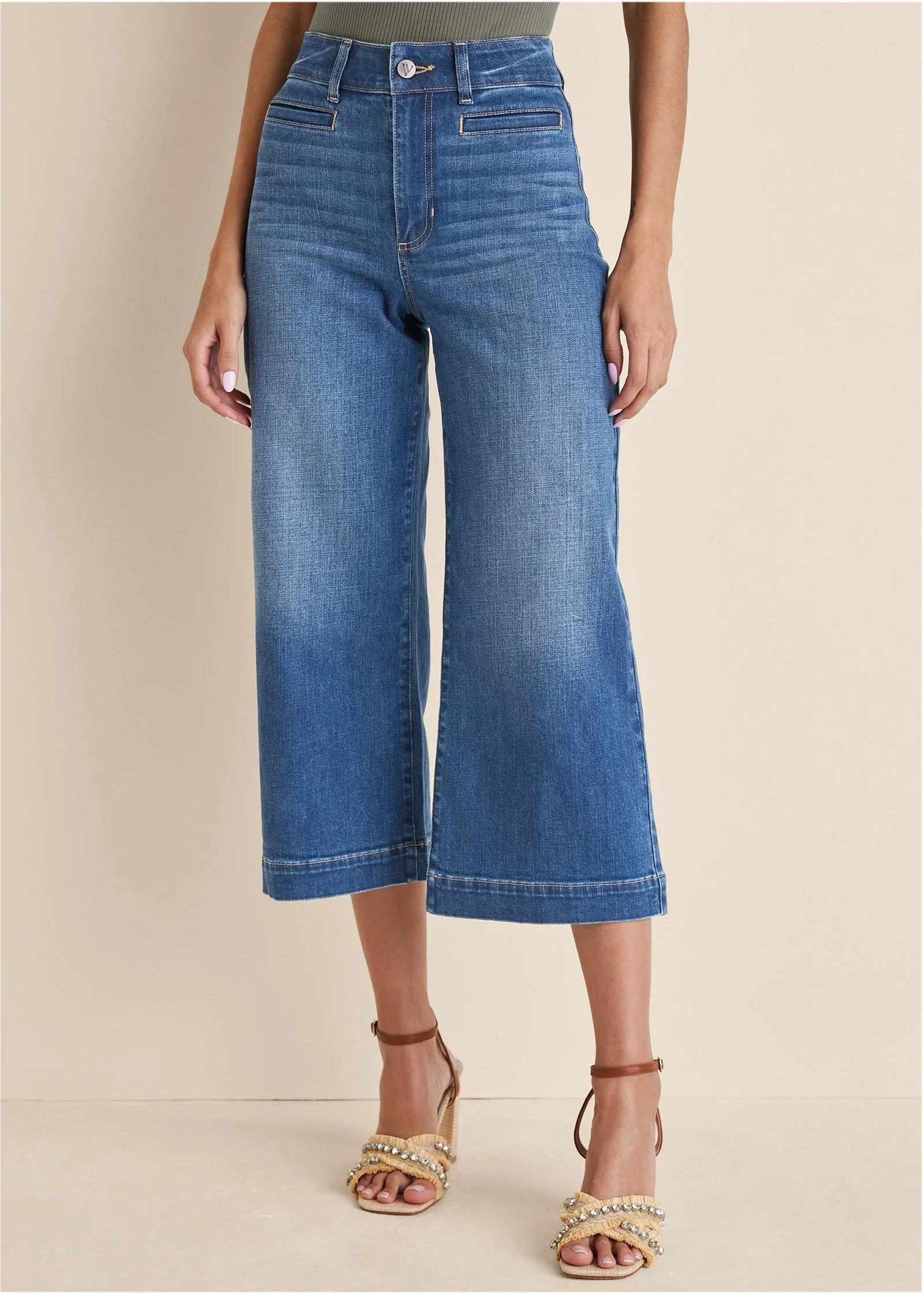 Sophia Wide Leg Crop Jeans Medium Wash